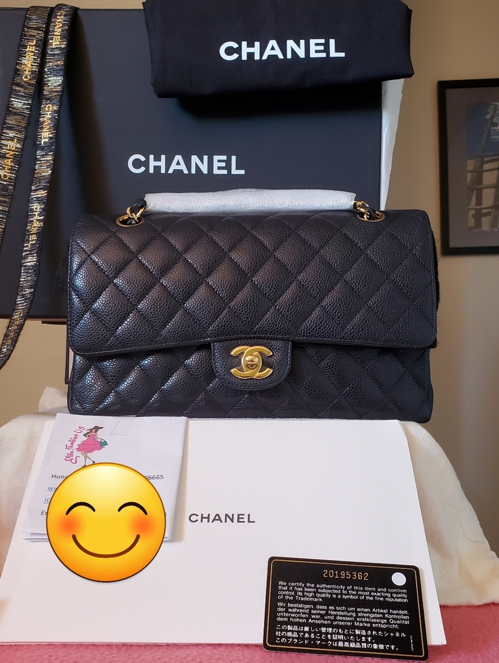 Chanel Classic Black Caviar Gold Hw Medium Bag